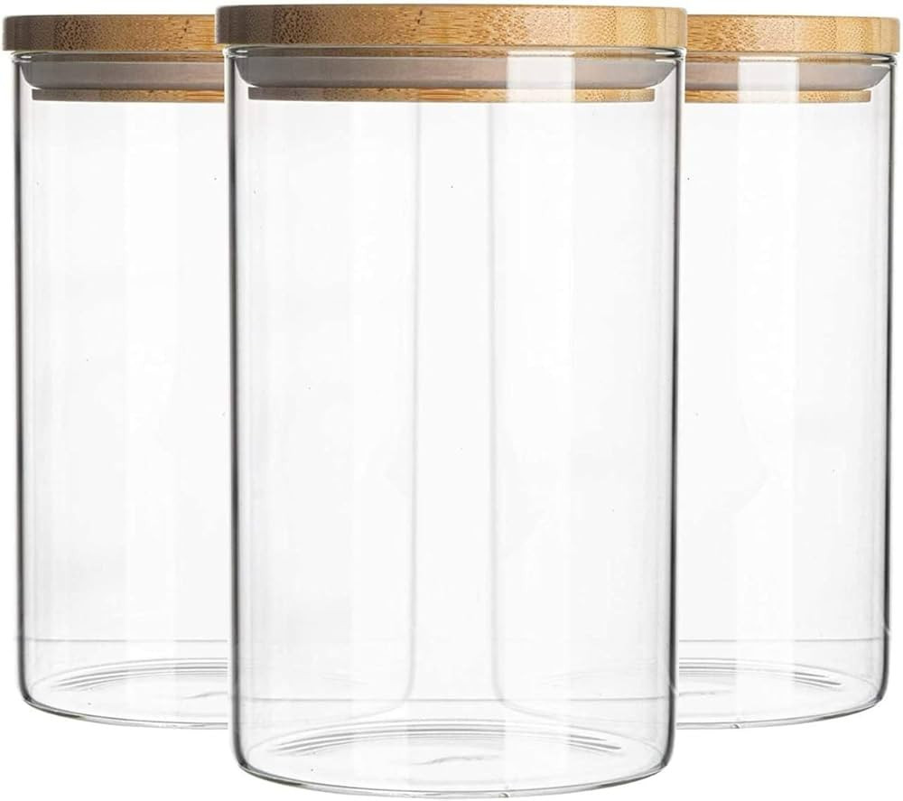 PRICE BEATER Set of 3 Glass Jars Containers, 900 ML Airtight Food Storage Jars with Bamboo Lid, 3... | Amazon (UK)