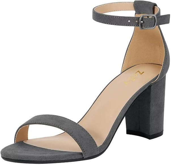 ZriEy Women's Chunky Block Open Toe Mid Heeled Sandals Two Strap Slip on Heels Slide Sandals for ... | Amazon (US)