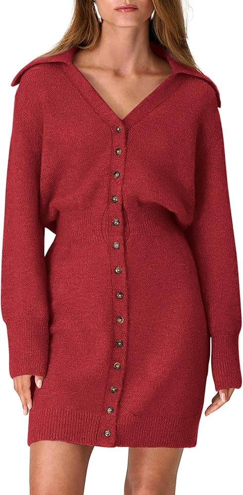 PRETTYGARDEN Sweater Dresses for Women 2024 Trendy Long Sleeve Button Down Short Fall Dress | Amazon (US)