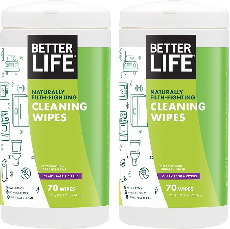Better Life Natural All-purpose Cleaning Wipes, Clary Sage & Citrus, 70 Count (Pack of 2) | Amazon (US)
