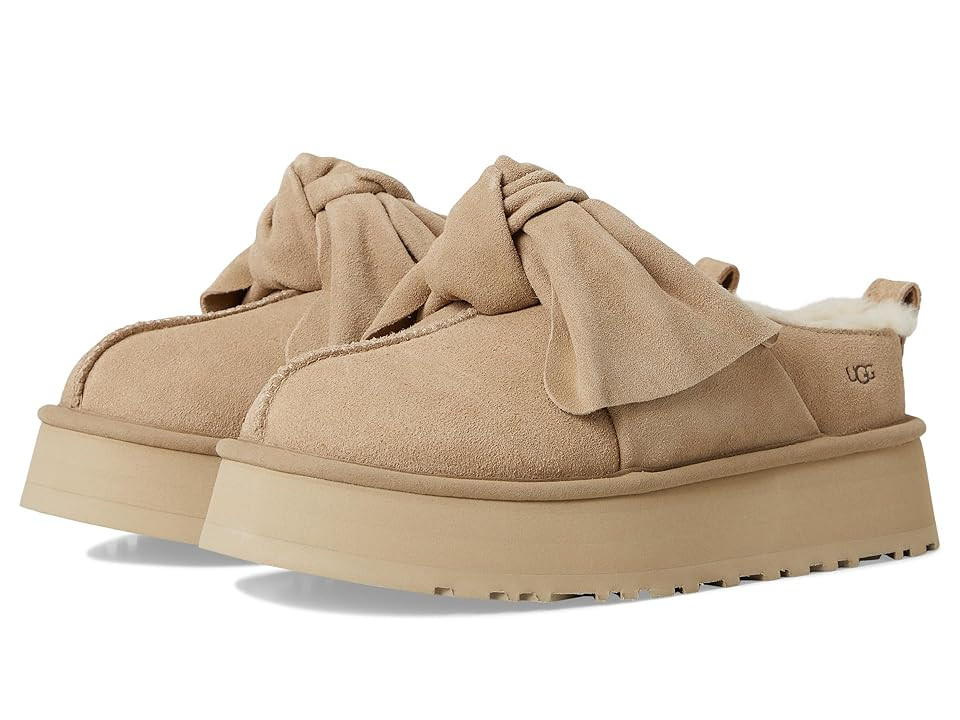 UGG Platform Slip-on Bow Women's Slippers Sand : 5 B - Medium, Suede | Zappos
