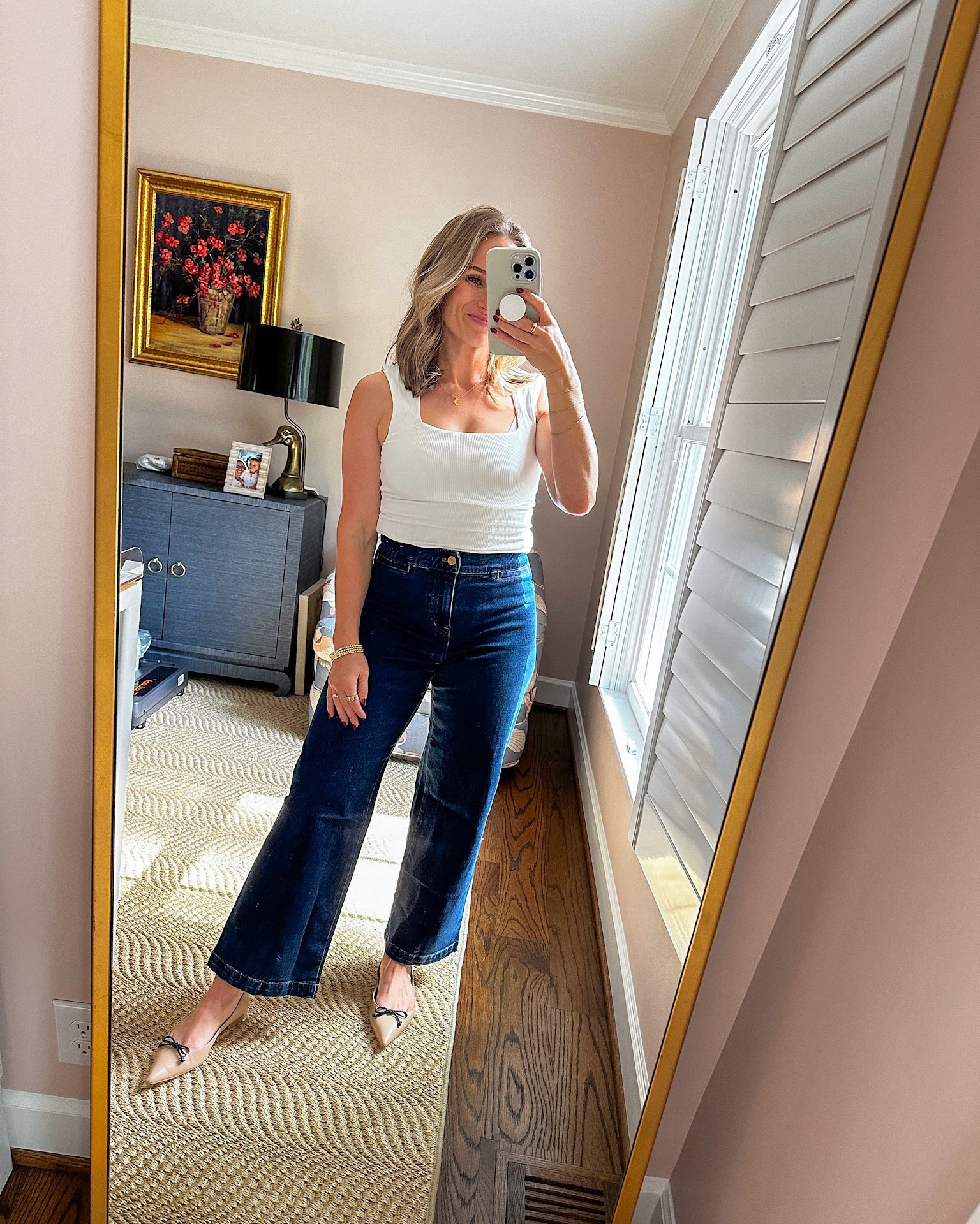 These dark wash wide leg jeans are the perfect jeans for and office. The rinse is super polished and the welt pockets make these feel more like trousers. I’m wearing a size 26 (TTS). My white tank is a bodysuit from Nordstrom. 

#LTKSeasonal #LTKStyleTip