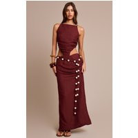 Burgundy Crinkle Textured Bead Detail Maxi Dress | PrettyLittleThing US