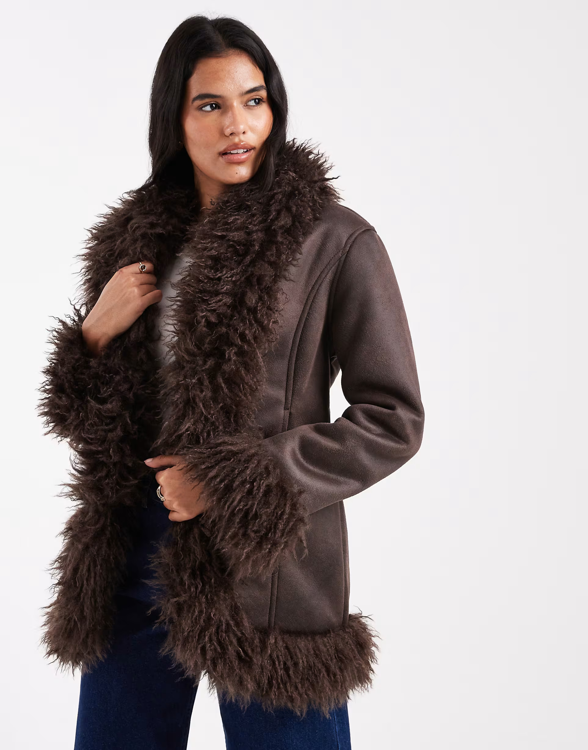 Cotton On 70's faux fur penny lane coat in brown | ASOS (Global)