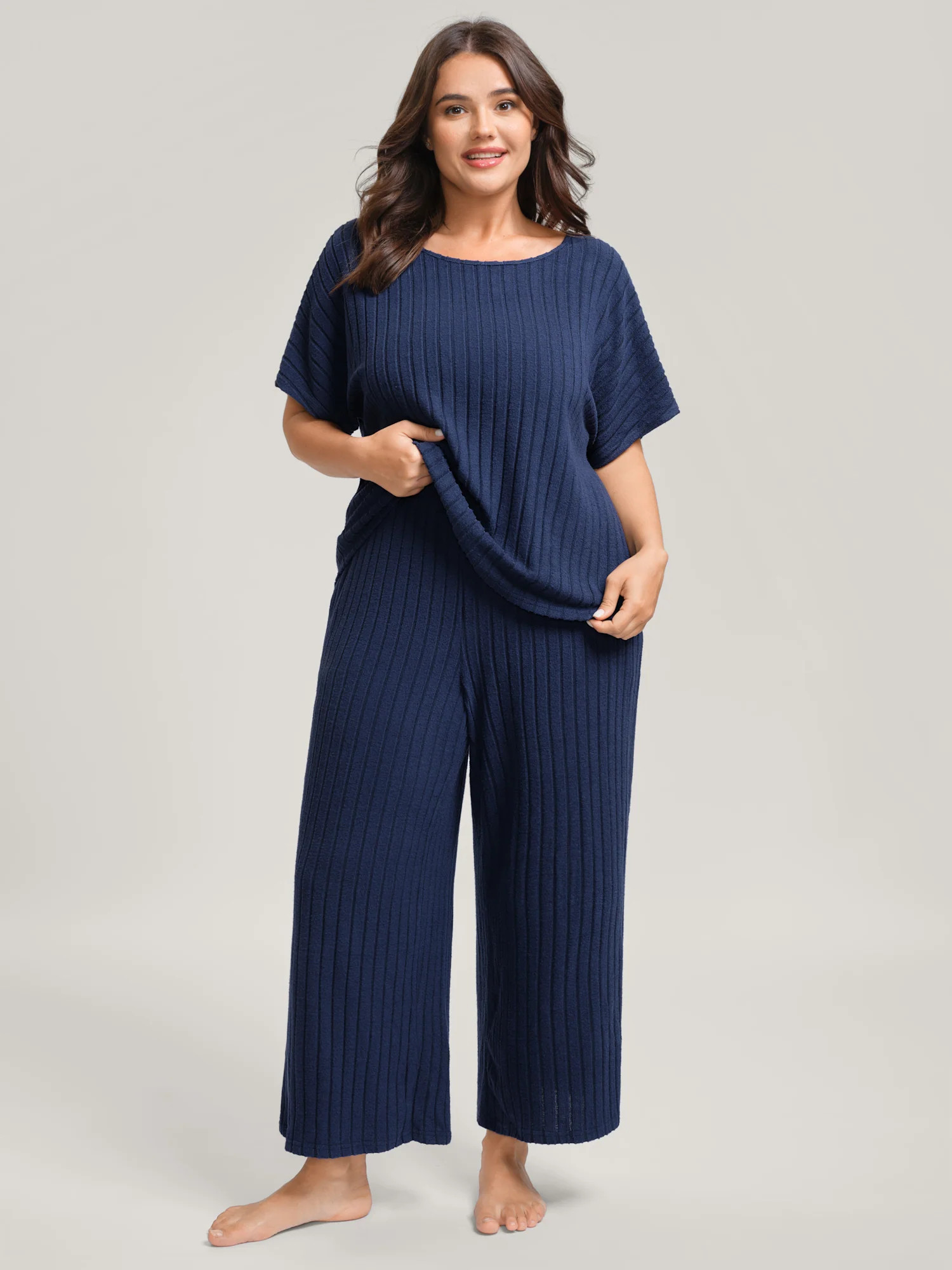Stretchy Pit Strip Solid Loungewear Set | Bloomchic