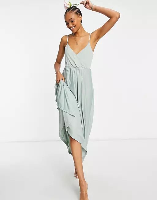 ASOS DESIGN wrap front tie back maxi dress in sage green | ASOS (Global)