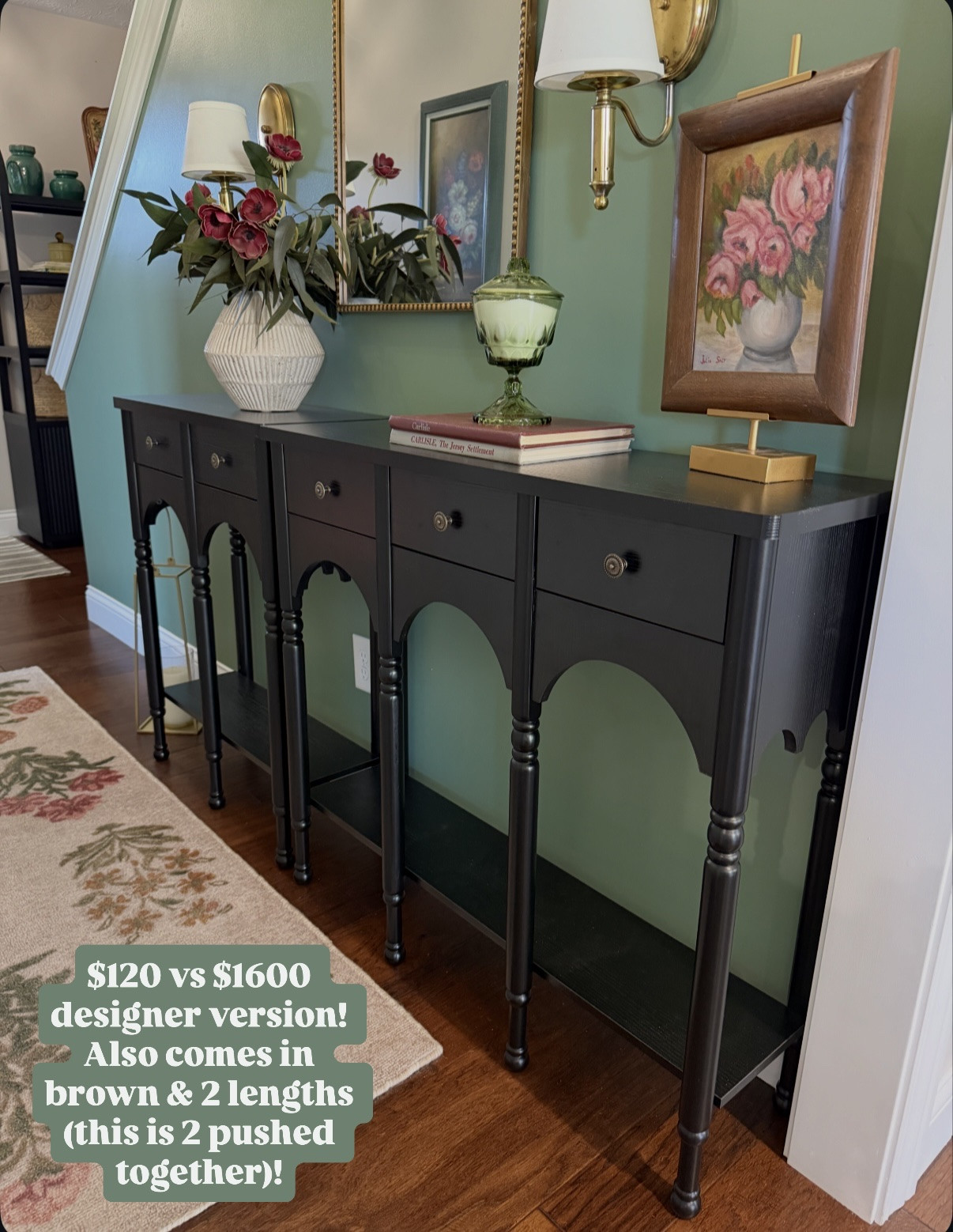 High end look for less console table from Amazon! Comes in 2 sizes and in black or brown. I put 2 together to get this longer look!

#LTKHome