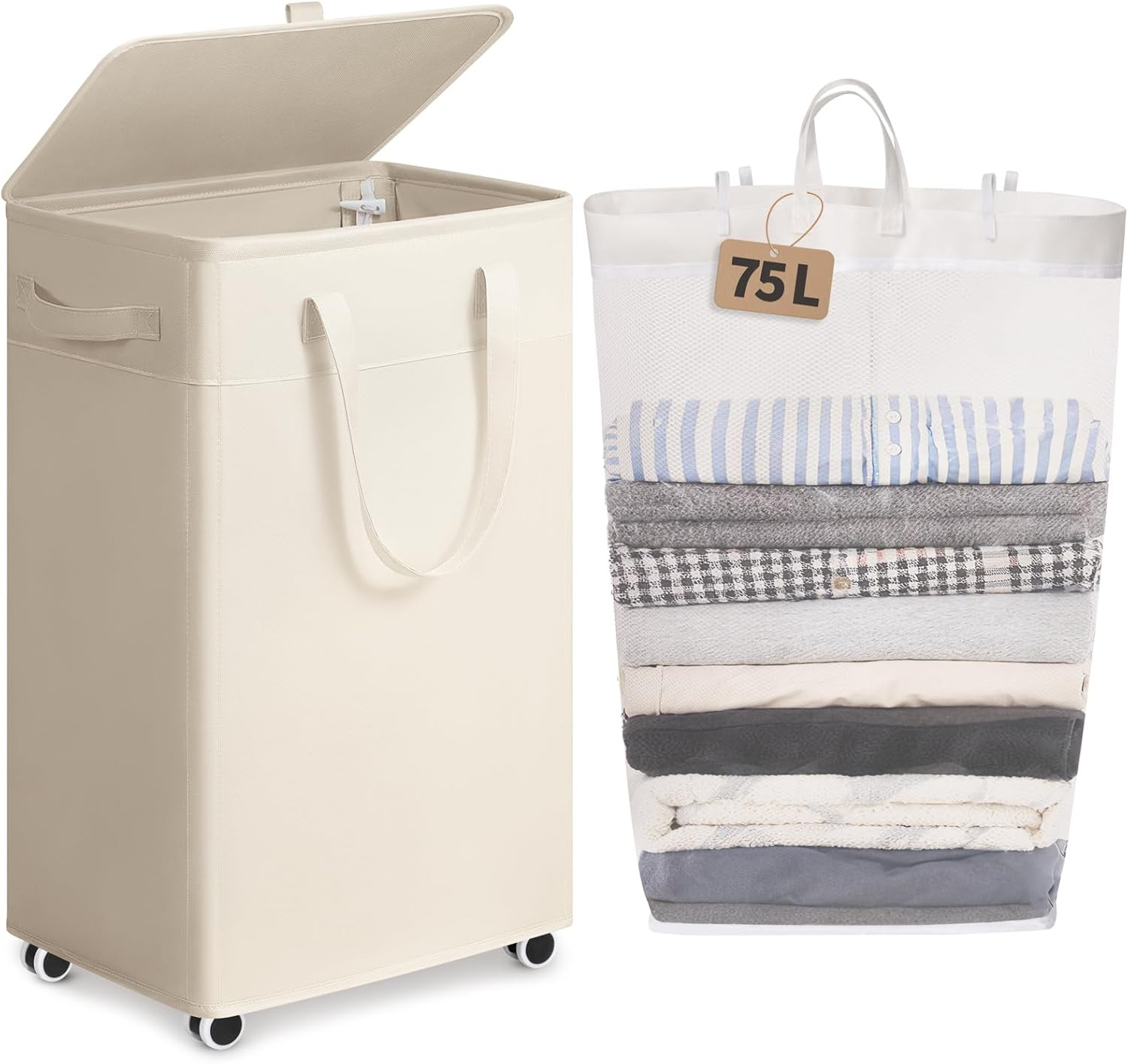 Amazon.com: Goodpick Laundry Basket with Wheels and Lid, 75L Rolling Laundry Hamper with Removabl... | Amazon (US)
