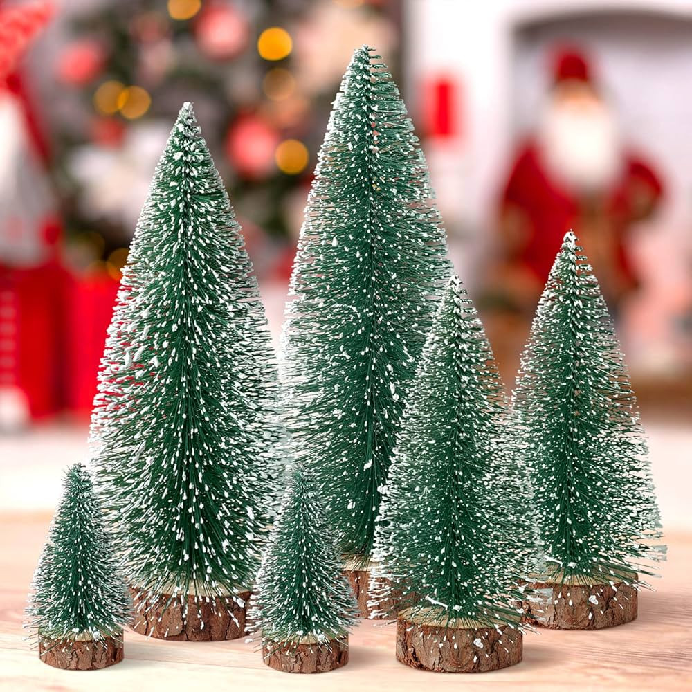 hatisan 6pcs Mini Christmas Trees Decorations - Small Bottle Brush Trees, Artificial Tabletop Chr... | Amazon (US)