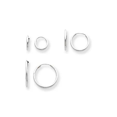 14k White Gold Endless Hoop 3 Pair Earrings Set | Walmart (US)