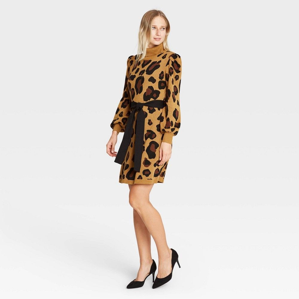 Women's Leopard Print Balloon Long Sleeve Sweater Dress - Who What Wear™ | Target