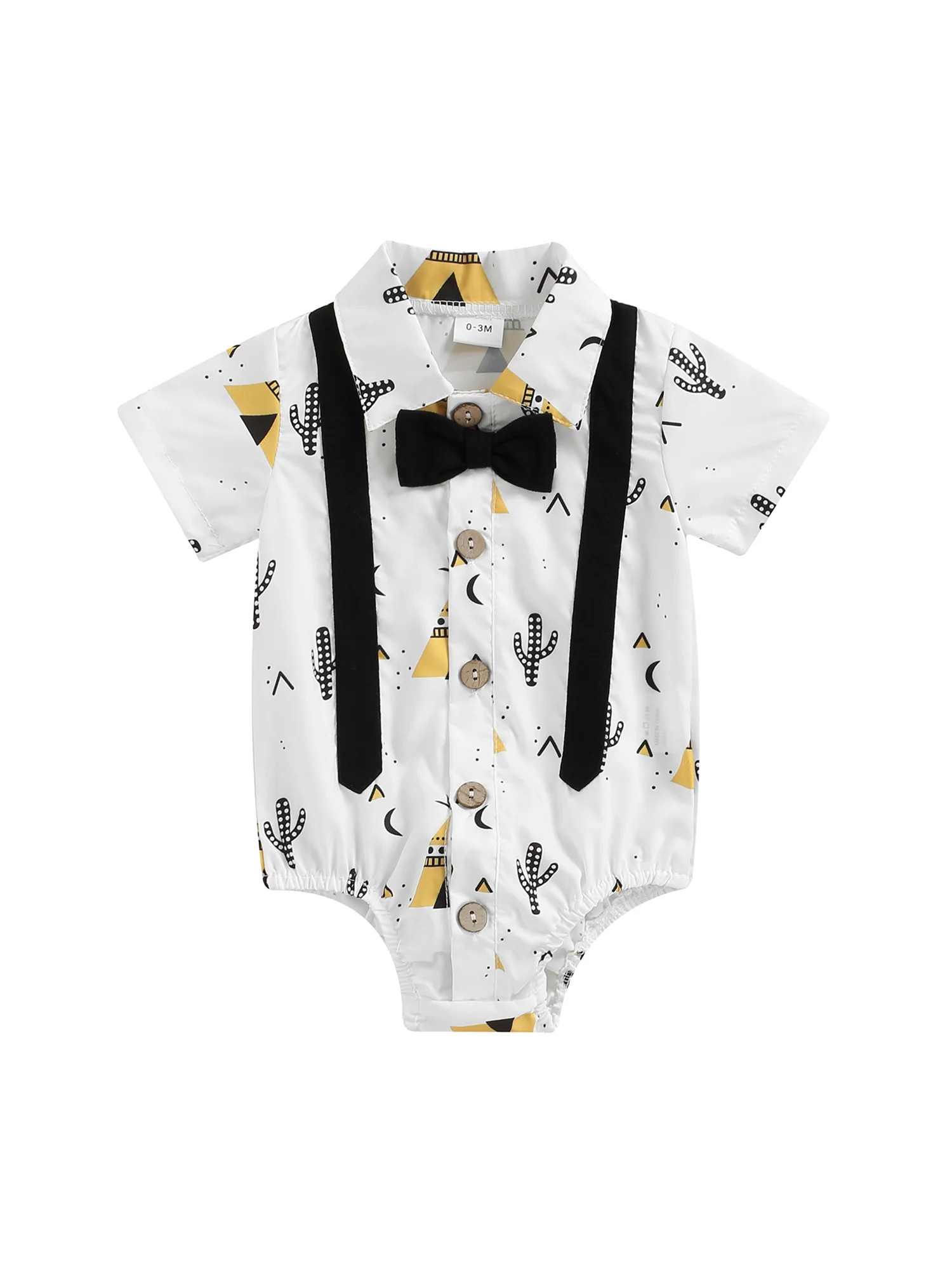 TheFound Baby Boys Gentleman Romper Short Sleeve Lapel Collar Bow Tie Print Single Breasted Jumps... | Walmart (US)