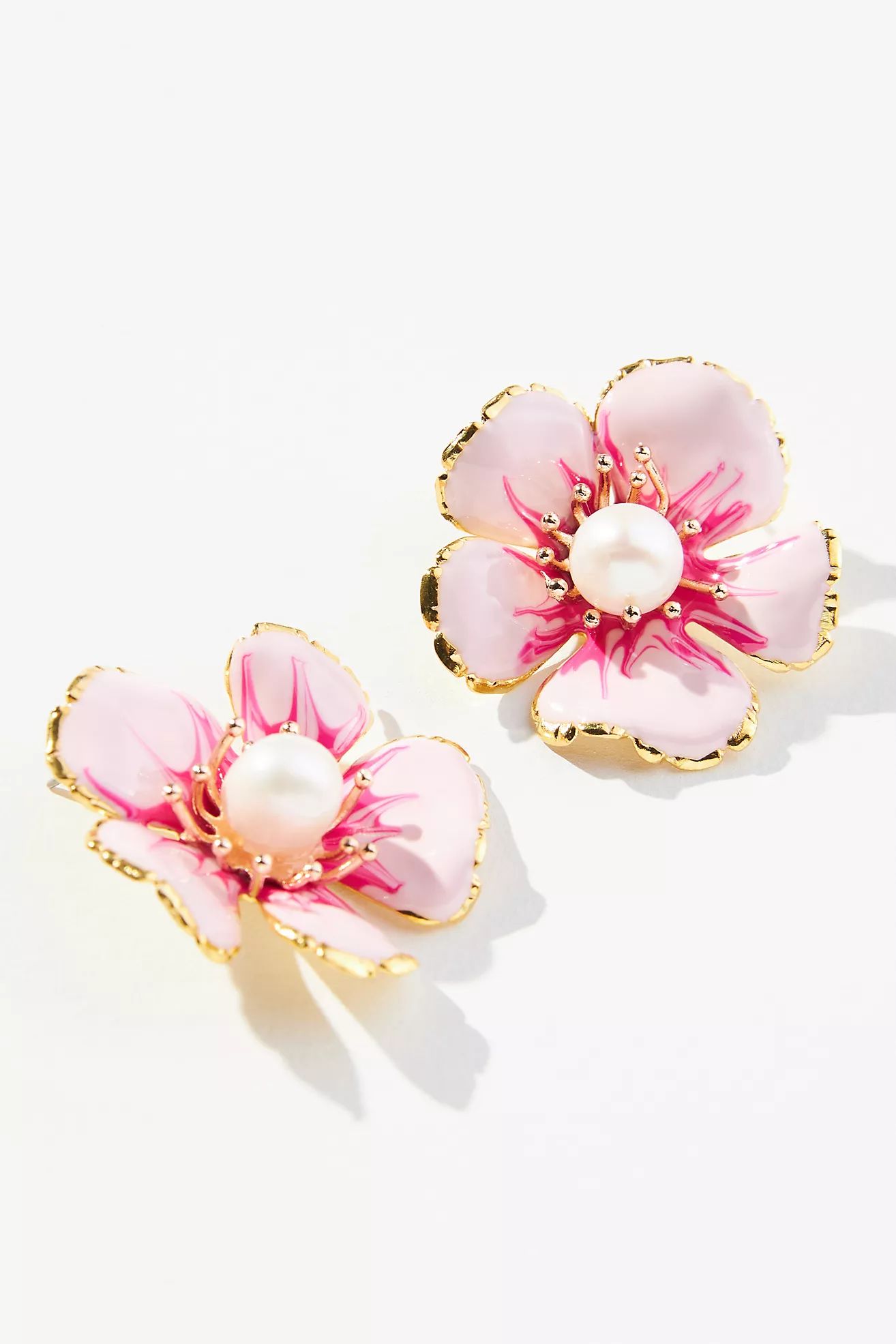 The Pink Reef Hand-Painted Pearl & Flower Earrings | Anthropologie (US)