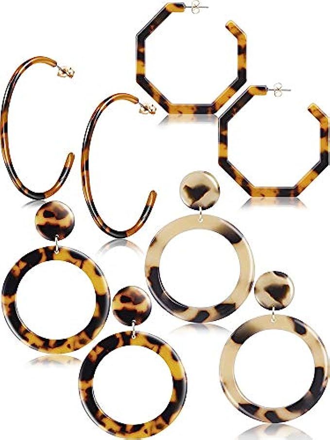 Jetec Acrylic Resin Earrings for Women Tortoise Shell Hoop Earring Mottled Bohemian Drop Dangle Stat | Amazon (US)