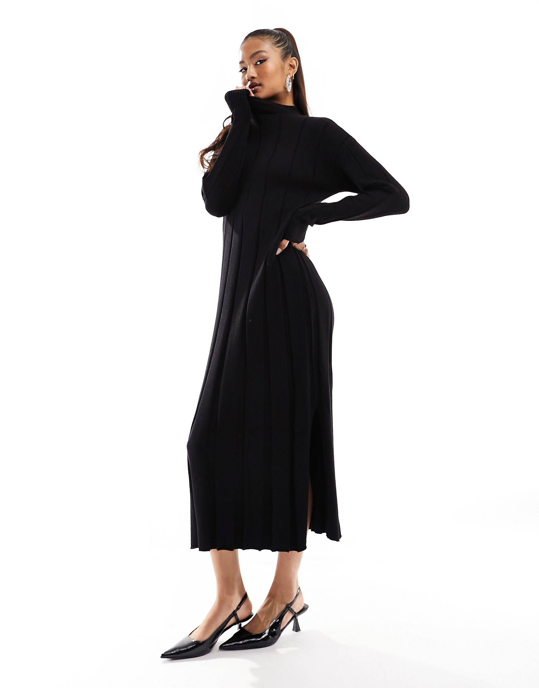 River Island maxi high neck knit dress in black | ASOS (Global)