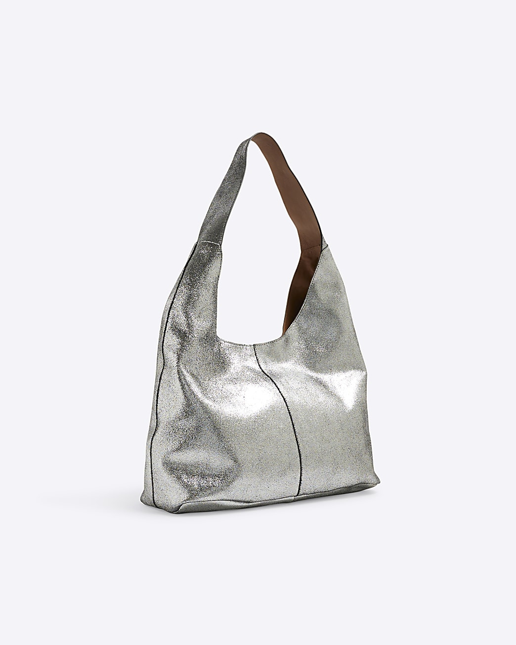 Silver Metallic Leather Slouch Bag | River Island UK & IE
