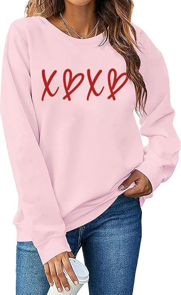 Valentine Sweatshirts for Women XOXO Graphic Shirts Valentines Day Crewneck Sweatshirt Casual Hea... | Amazon (US)