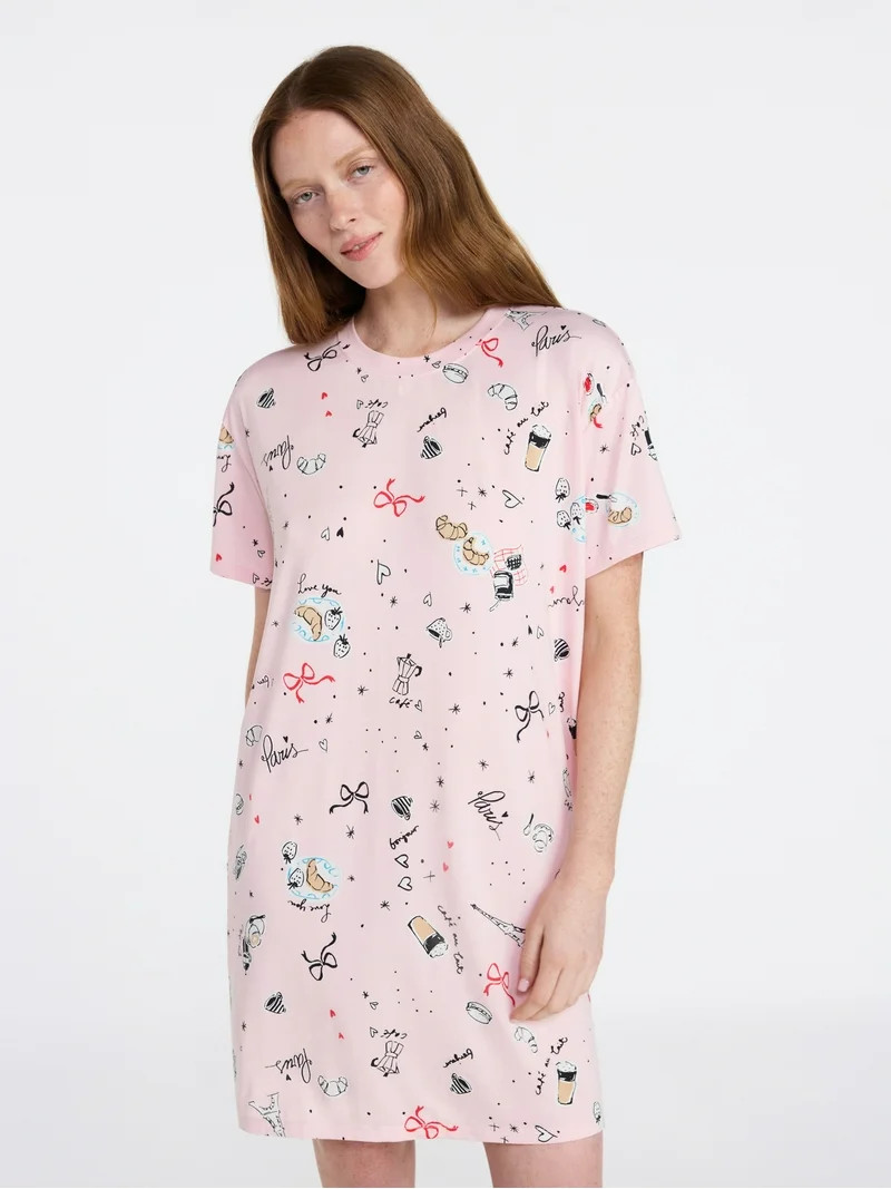 Joyspun Women's Dreamy Soft Collection Short Sleeve Sleepshirt, Sizes S/M-2X/3X | Walmart (US)