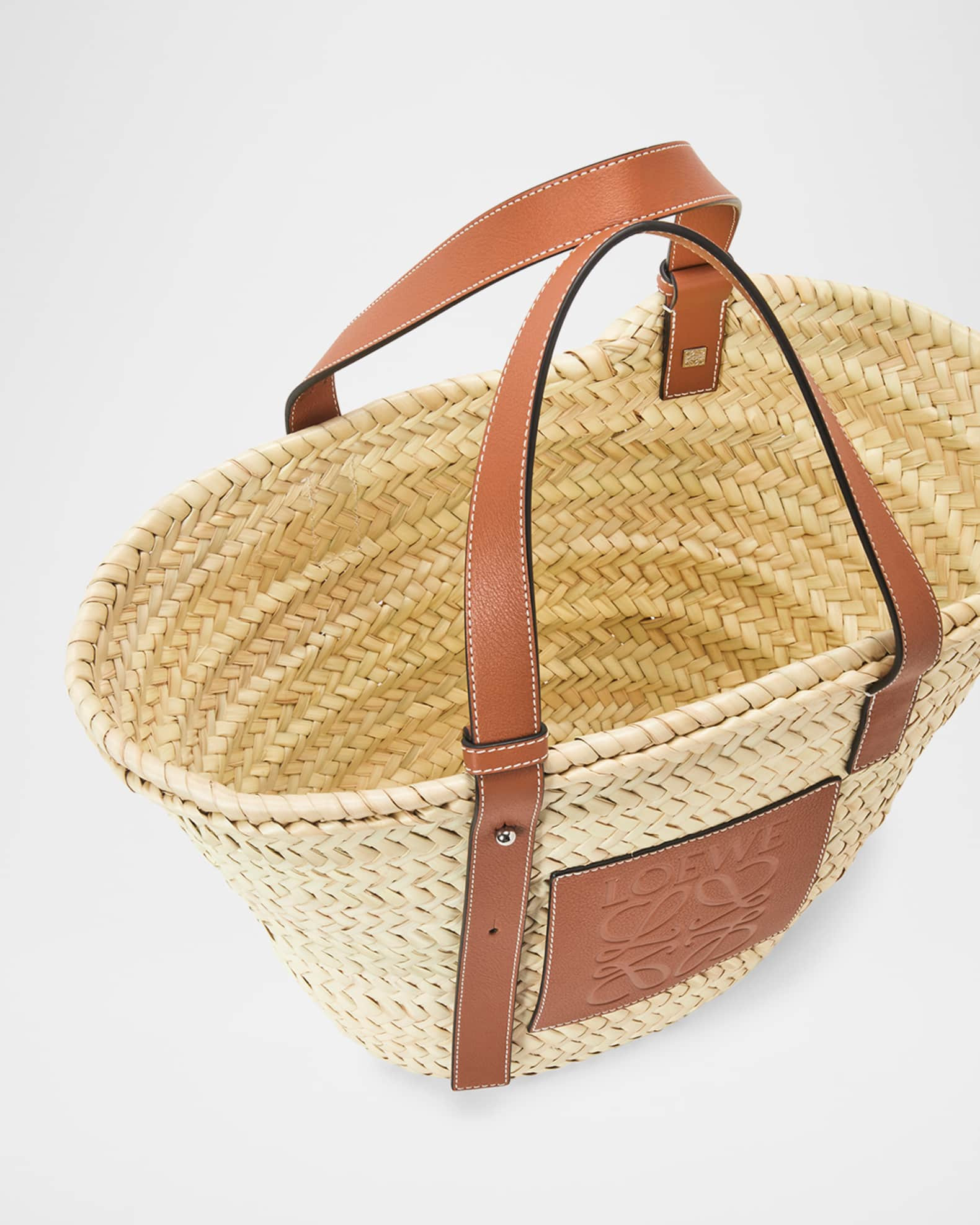 x Paula’s Ibiza Basket Bag in Palm Leaf with Leather Handles | Neiman Marcus