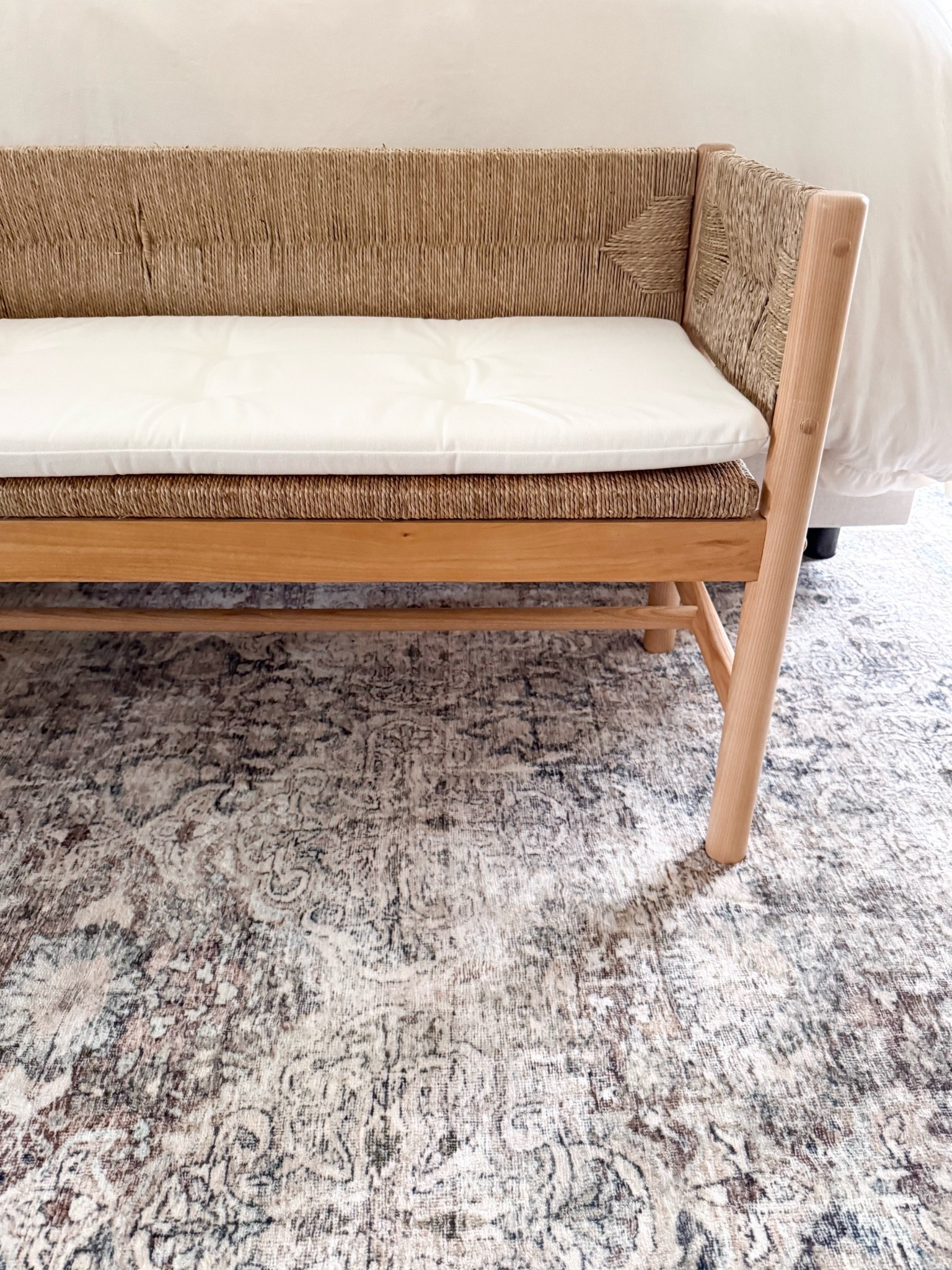 The woven detail on this bench adds so much warmth and texture to the room. I love how the natural wood and neutral cushion work with just about any color palette.

woven bench, bedroom bench, natural wood furniture, woven furniture, neutral home decor, bedroom furniture, textured decor, end of bed bench, home styling, interior design, girlonthehudson

#LTKHome #LTKSeasonal #LTKdayinmylife