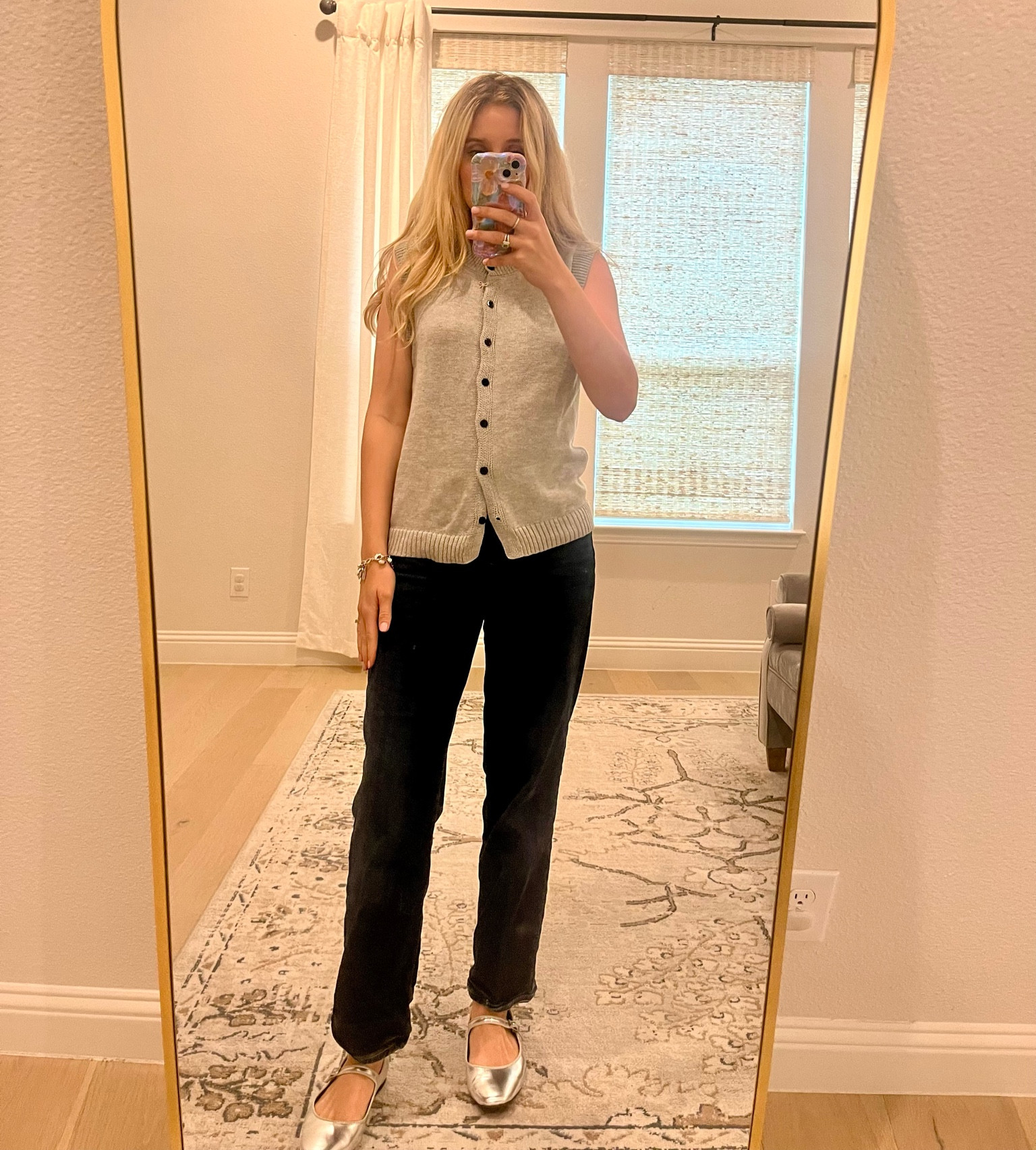 This sleeveless sweater has been my new go to! It looks so cute styled in many different ways! And these silver flats are a must have for this fall. 

#LTKSeasonal #LTKFindsUnder50 #LTKStyleTip