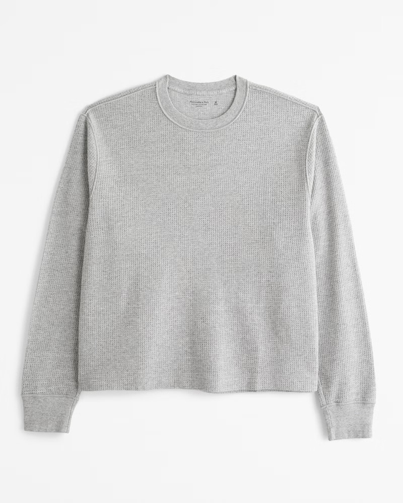 Long-Sleeve Grid Waffle Cropped Tee | Abercrombie & Fitch (US)