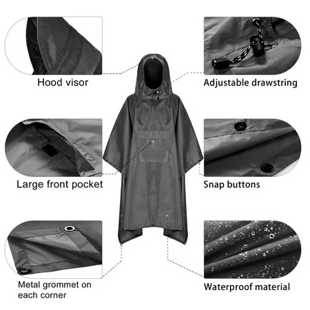 Poncho Rain Coat Men And Women With Pocket Waterproof Shelter Men And Pocket Waterproof Rain Sun Shelter Men With Rain Cover Raincoat With Rain Buzhi Papapi Tent Mat Eryue | Walmart (US)