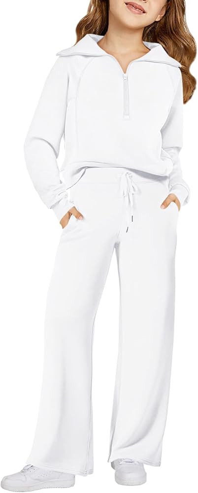 Haloumoning Girls 2 Piece Outfits Sweatsuit Half Zip Long Sleeve Sweatshirts Sweatpants Tracksuit... | Amazon (US)