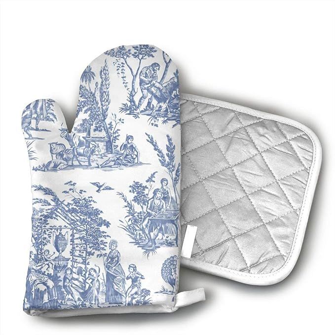 Marseilles Toile Willow Ware Blue White 2 Pack Heat Resistant Hot Oven Mitts & Pot Holders for Ki... | Amazon (US)