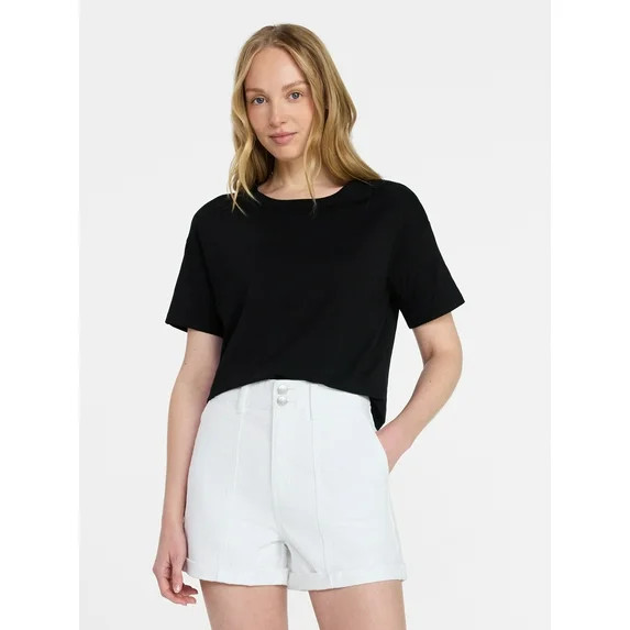 Time and Tru Women's Boxy Slub Tee with Short Sleeves, Sizes XS-XXXL | Walmart (US)