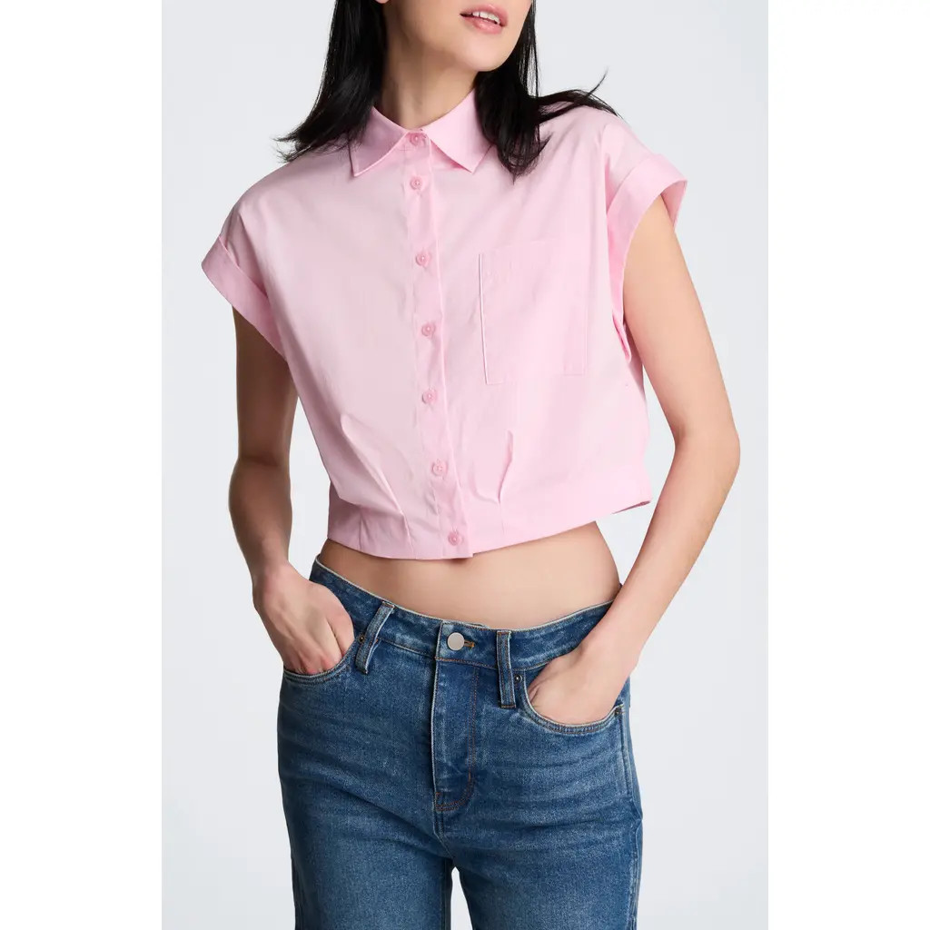 Kenneth Cole Cap Sleeve Crop Button-Up Shirt in Chintz Pink at Nordstrom, Size Small | Nordstrom
