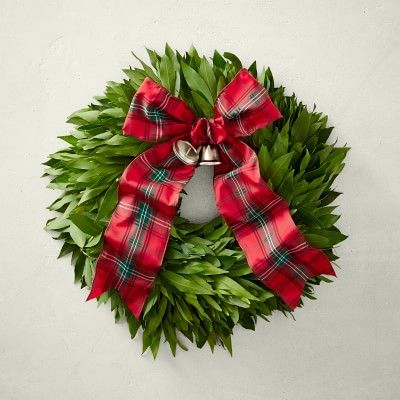 Bay Leaf Wreath with Tartan Ribbon, 15" | Williams-Sonoma