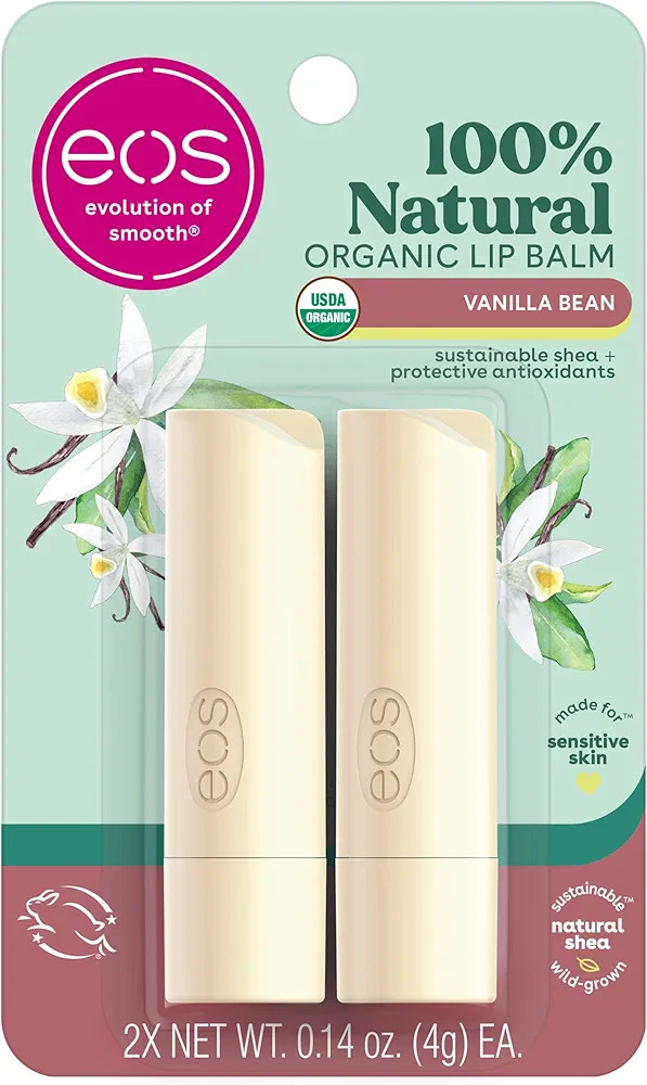 eos Vanilla Bean Lip Balm Sticks, 100% Natural & Organic, All-Day Moisture, Dermatologist Recomme... | Amazon (US)