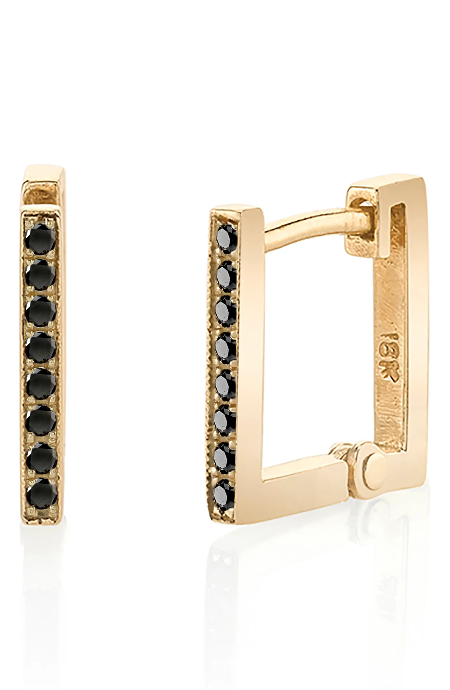 Single Pavé Black Diamond Square Huggie Hoop Earring | Nordstrom