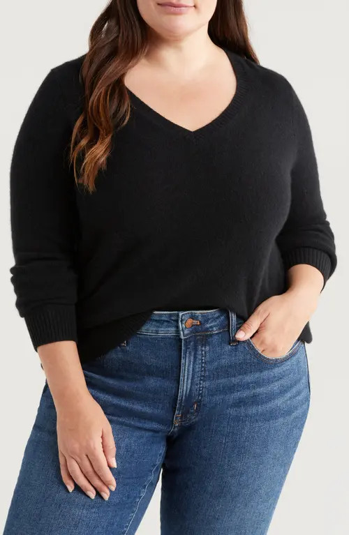 caslon(r) V-Neck Cashmere Sweater in Black Rock at Nordstrom, Size 4X | Nordstrom