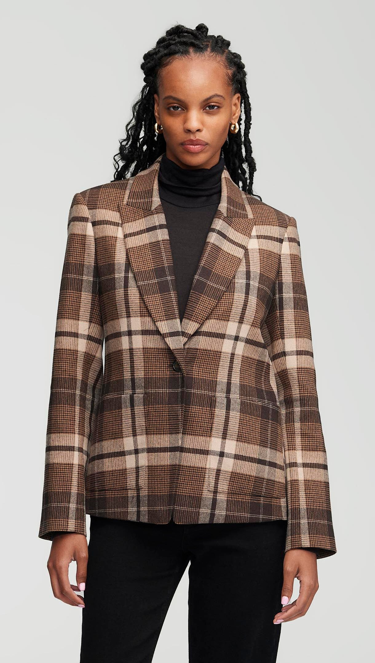 Patch Pocket Blazer in Wool Plaid | Brown Plaid 6 / Brown Plaid | Argent