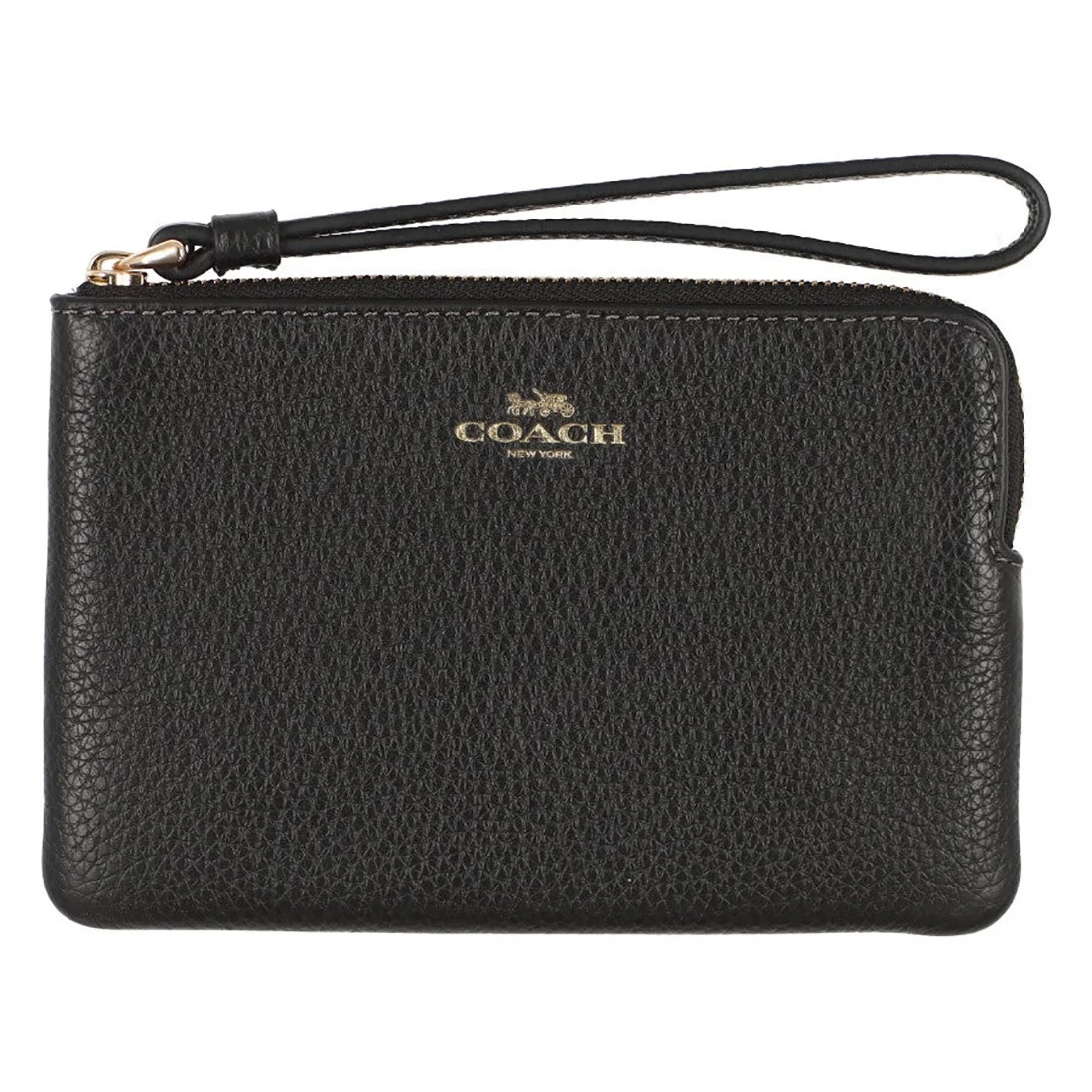 Coach Women's Small Pebbled Leather Corner Zip Wristlet (Black) | Walmart (US)