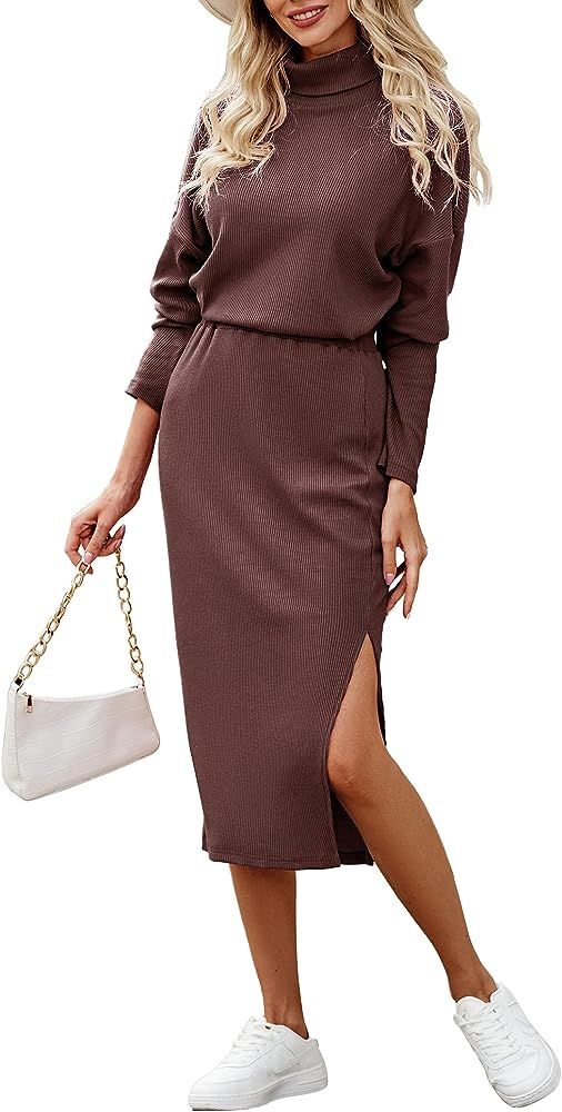 PRETTYGARDEN Women's 2023 Spring 2 Piece Tracksuit Winter Long Sleeve Turtleneck Ribbed Top And M... | Amazon (US)
