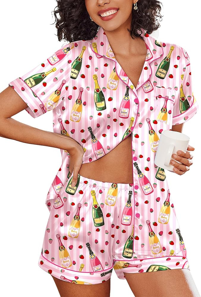 Ekouaer Women's Silk Satin Pajama Set Short Sleeve Pjs Shorts Set S-XXL | Amazon (US)