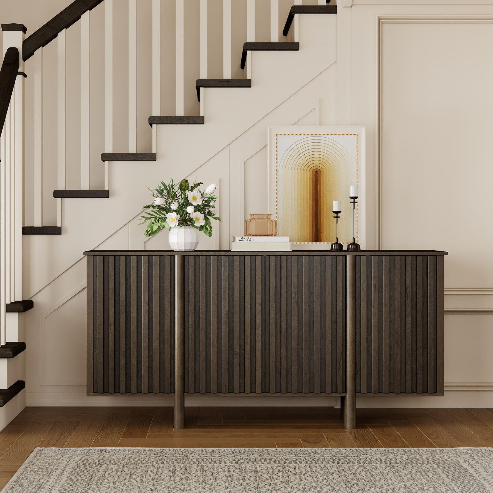 Sideboard Buffet Cabinet with Storage, Walnut Freestanding Floor Cabinet 64” Farmhouse Sideboar... | Amazon (US)