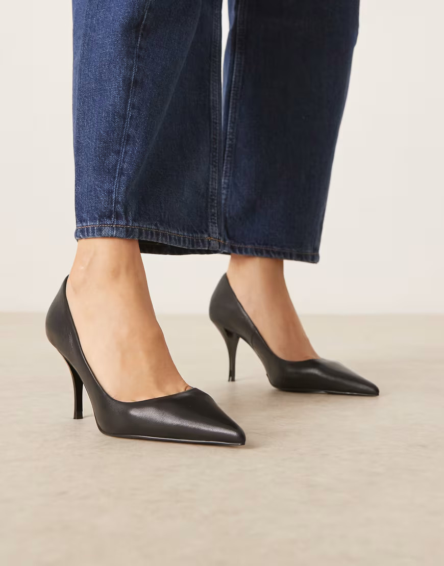 Mango leather pointed heel in black | ASOS (Global)