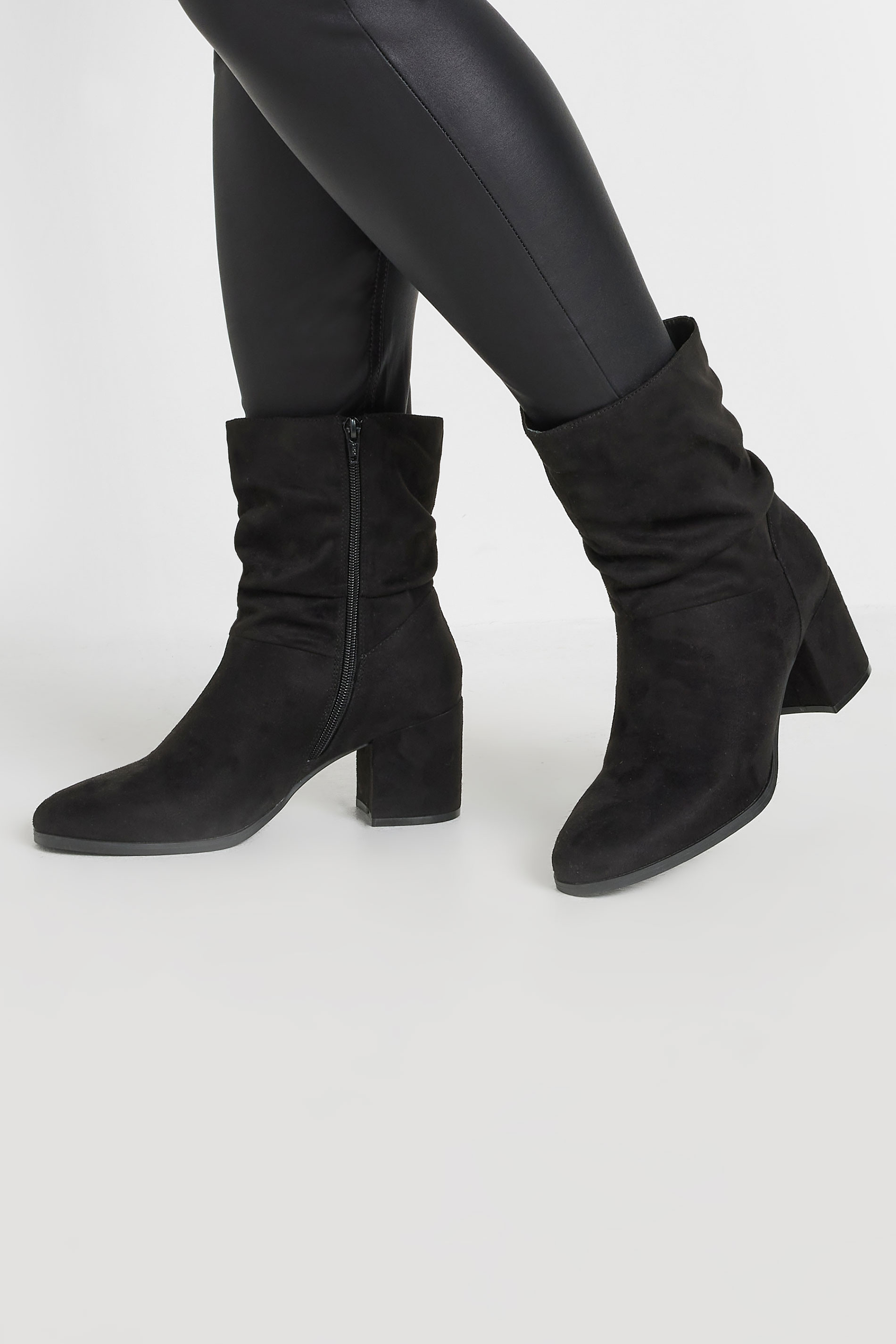 Black Faux Suede Slouch Ankle Boots In Wide E Fit & Extra Wide EEE Fit | Yours Clothing UK