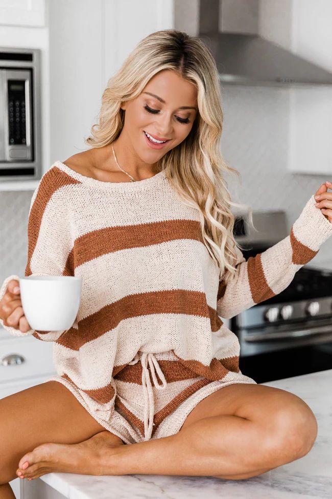 Wonder Often Brown Stripe Sweater | The Pink Lily Boutique