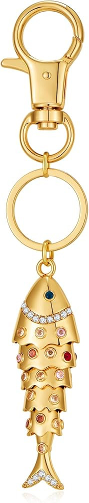 Bag Charm for Handbags, Gold Sparkling Fish Keychain with Multi-Color Stones Alloy Delicate Purse... | Amazon (US)