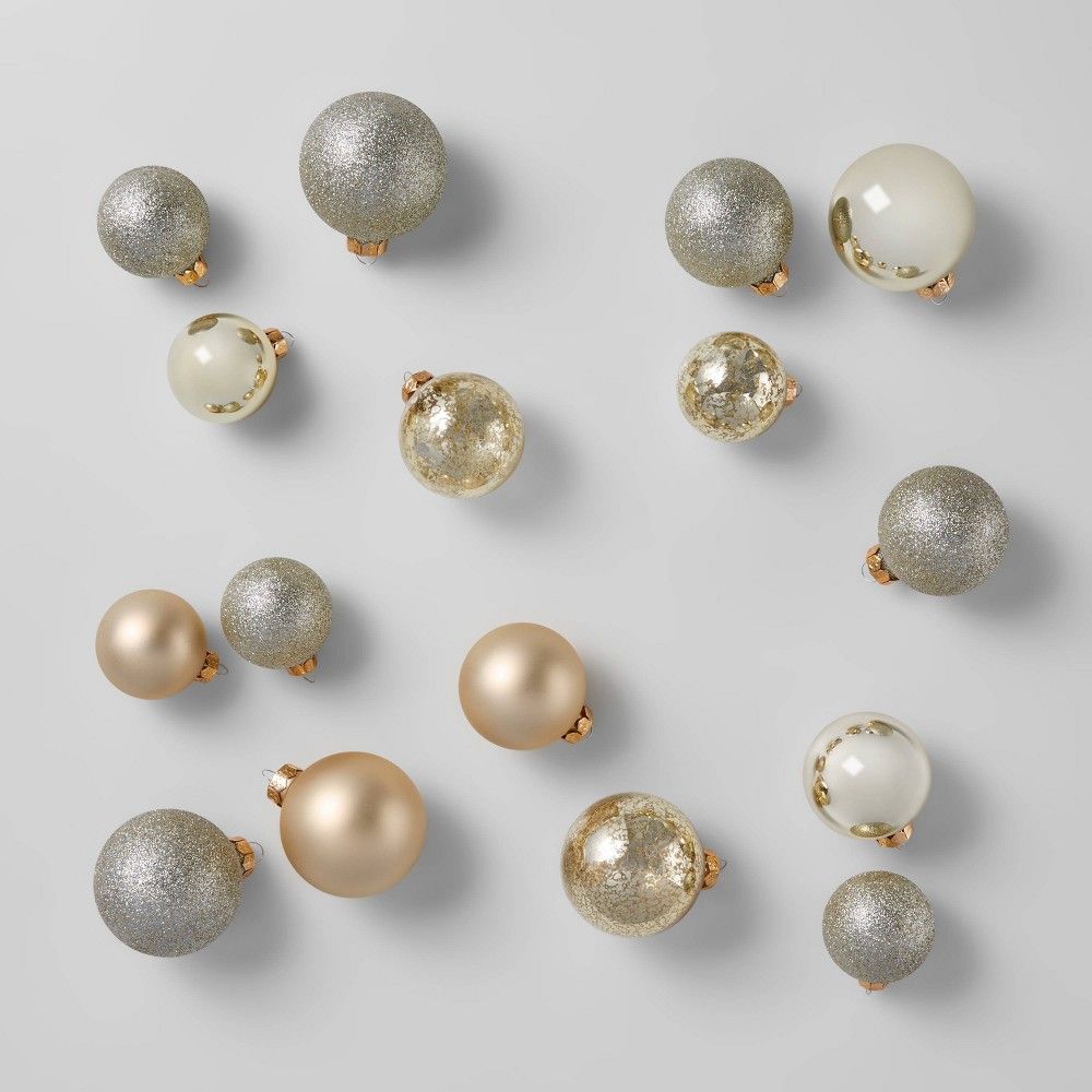 42ct Round Glass Ornaments Champagne & Gold - Wondershop | Target