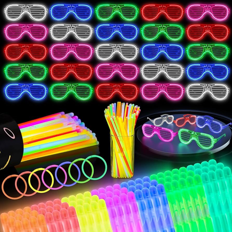 KOOCOVY 25 Packs LED Glasses 5 Neon Colors Glow & 100 Pcs Glow Sticks In The Dark Party Supplies ... | Amazon (US)