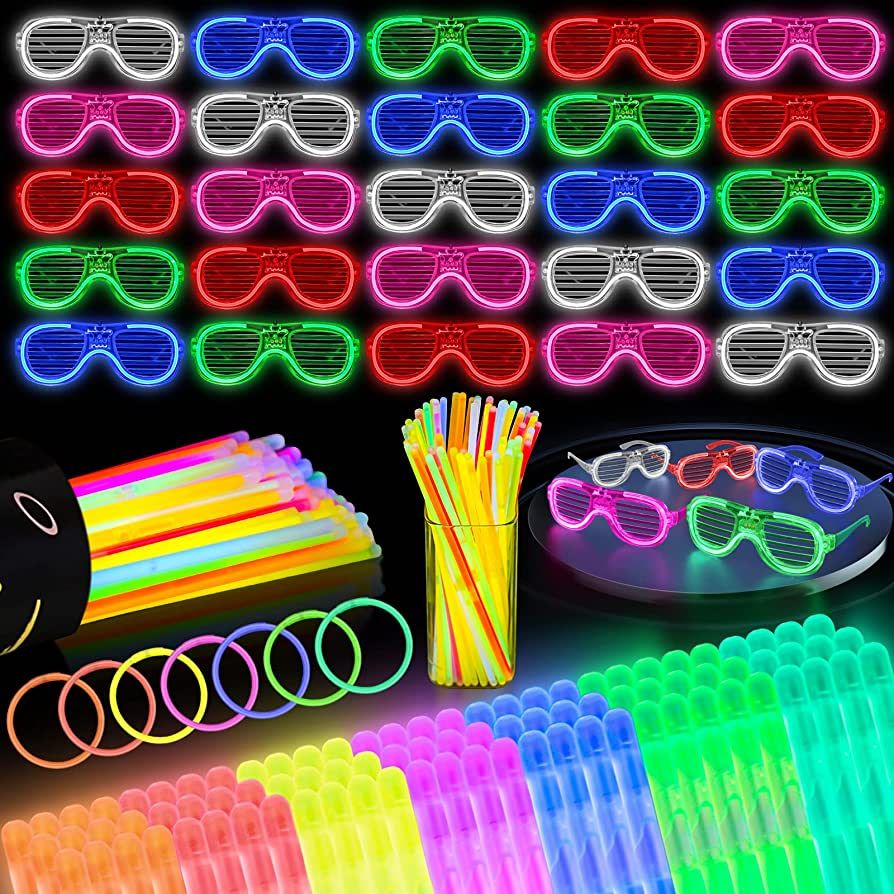 KOOCOVY 25 Packs LED Glasses 5 Neon Colors Glow & 100 Pcs Glow Sticks In The Dark Party Supplies ... | Amazon (US)