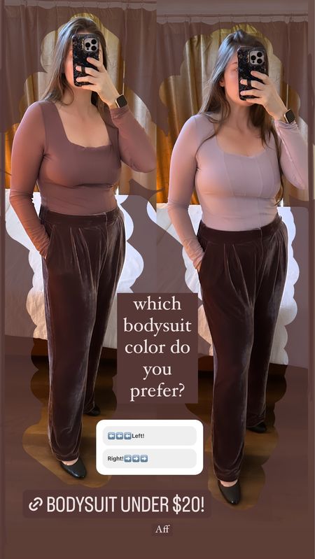 These velvet trousers can be styled so many ways! Sizes are limited, so I'll link similar options! I'm in a 12 in the pants and large in all tops.
................
Amazon bodysuit sheer sleeve bodysuit long sleeve bodysuit bodysuit under $20 corset bodysuit ribbed top nuuds dupe Christmas party outfit midsize outfit midsize fashion size 12 trousers size large outfit size 12 outfit holiday party outfit office party outfit Christmas party look holiday party look velvet pants velour pants velvet trousers

#LTKHoliday #LTKmidsize #LTKworkwear