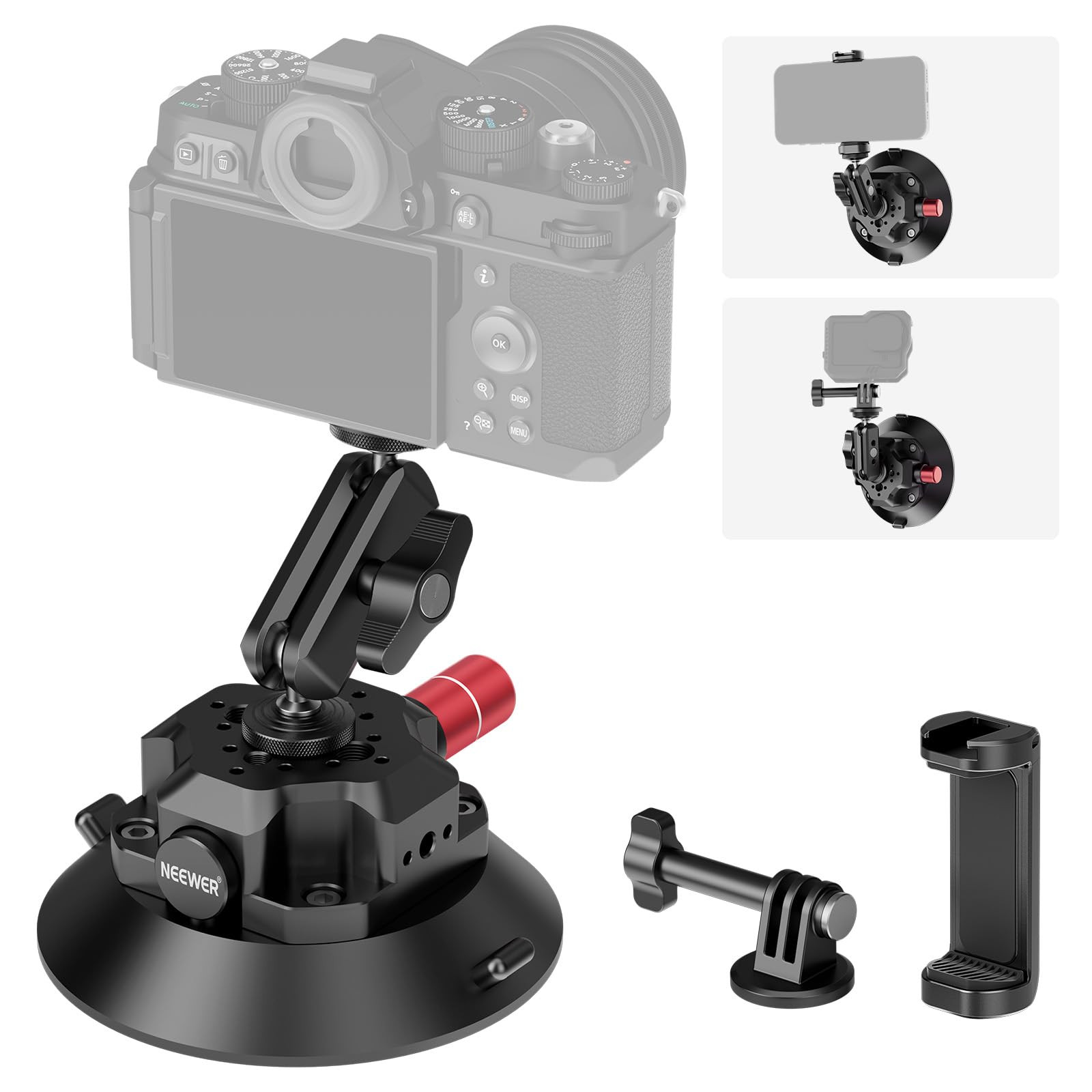 NEEWER 4.5" Suction Cup Camera Mount with Ball Head Magic Arm, 1/4" 3/8" ARRI Holes, Quick Releas... | Amazon (US)