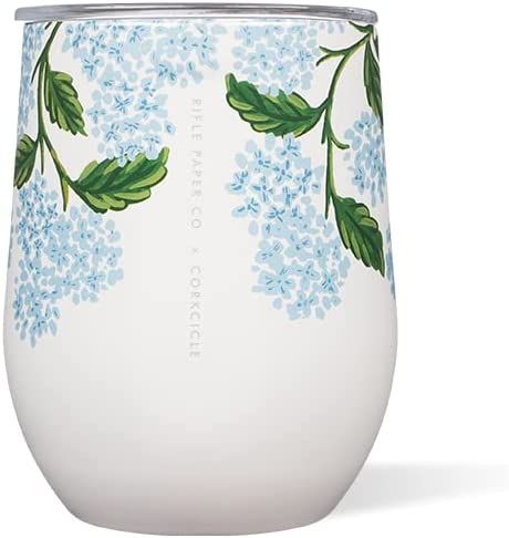 Corkcicle Rifle Paper Co. Stemless Wine Glass Tumbler with Lid, Insulated Travel Cup, Hydrangea, ... | Amazon (US)